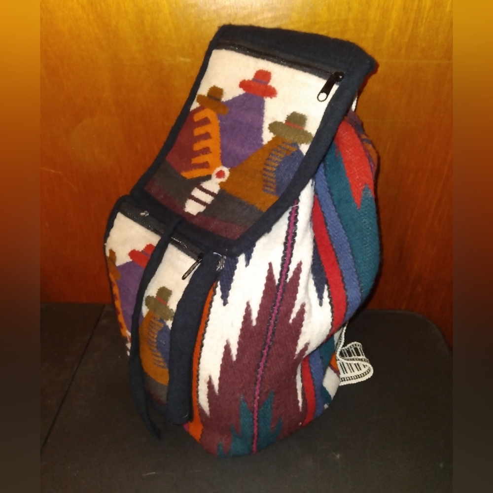Peruvian Woven Wool Drawstring Backpack Libed Zip… - image 1